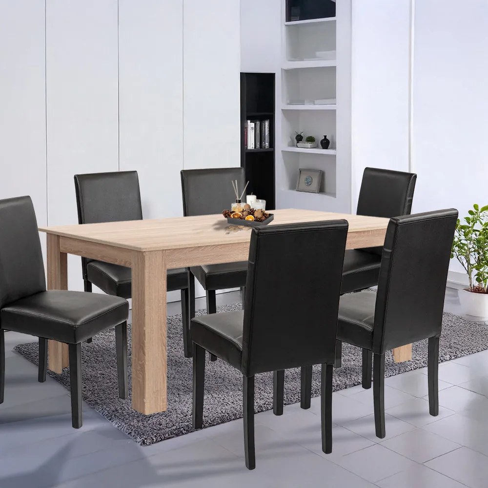 Set de masă Leon 6+1, stejar Sonoma-negru