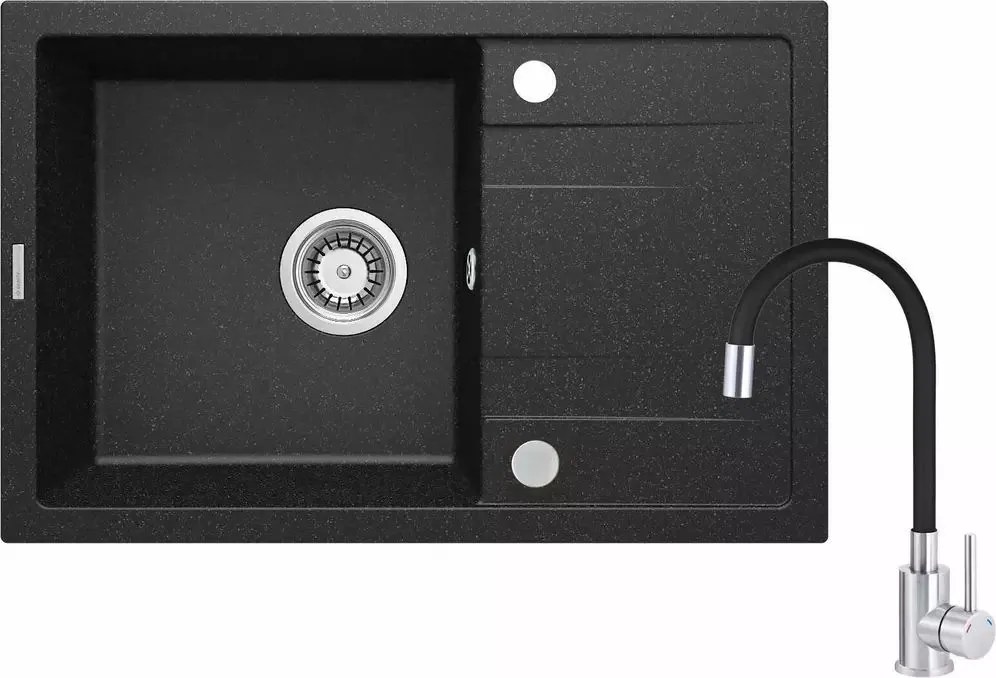 Set chiuveta bucatarie si baterie Deante Corio finisaj grafit-crom 67x44cm