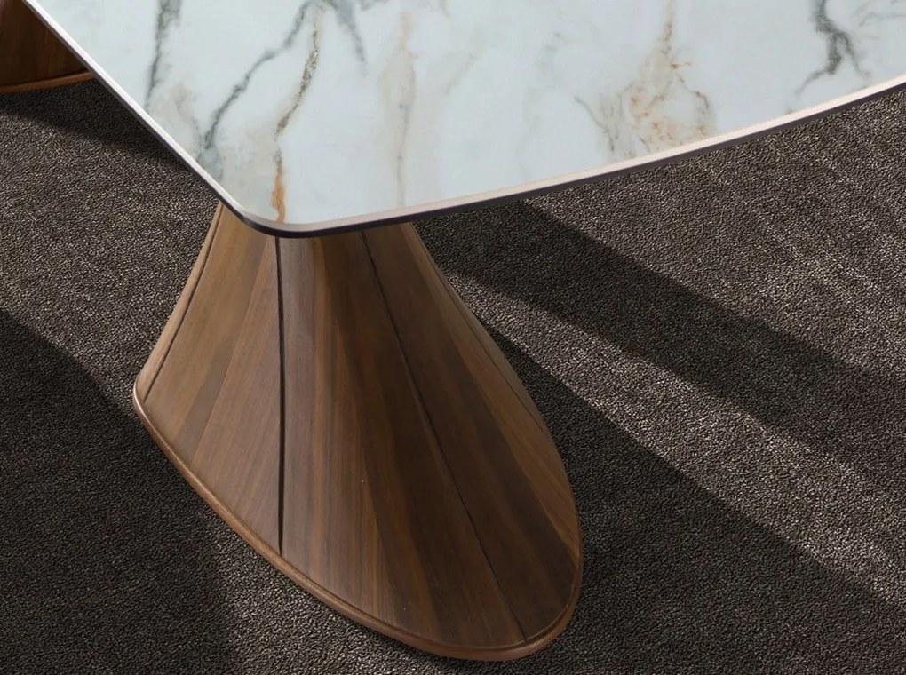 Masa ovala din lemn si marmura portelanata Barrel 200x90cm