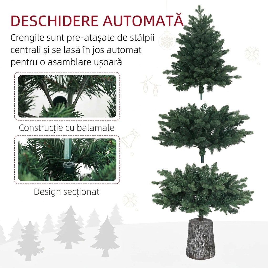 HOMCOM Brad Artificial de Crăciun cu 994 Crengi, Brad de Crăciun Realist cu Bază din Rășină, 85x150 cm, Verde | Aosom Romania
