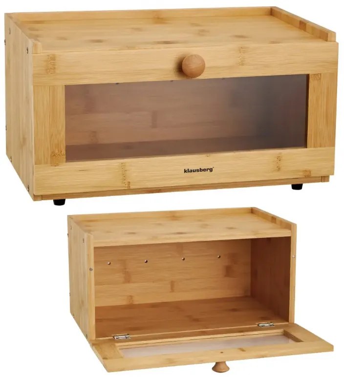 Cutie pentru paine Klausberg KB 7923, 35.5 cm, Fereastra acrilica, Bambus, Maro