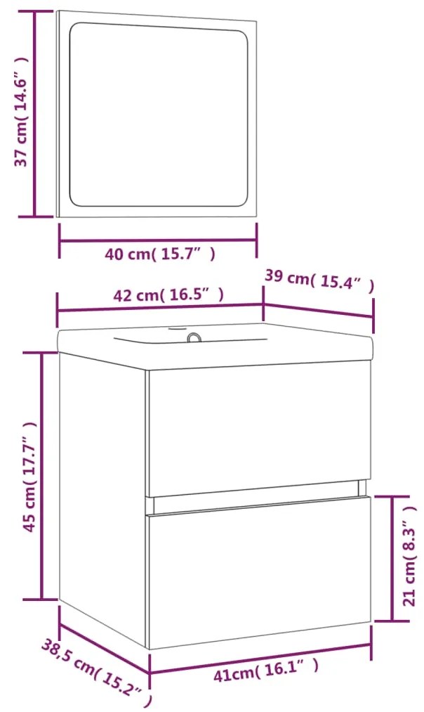 Dulap cu chiuveta de baie si oglinda, stejar sonoma Stejar sonoma, 41 x 38.5 x 45 cm, cu oglinda