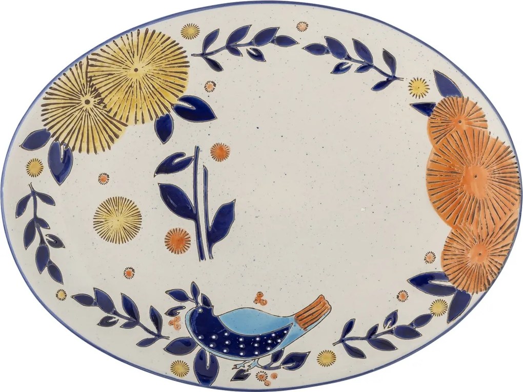 Platou de servire din ceramică multicolor pictat manual, 34×25×3,5 cm, „Lynna"
