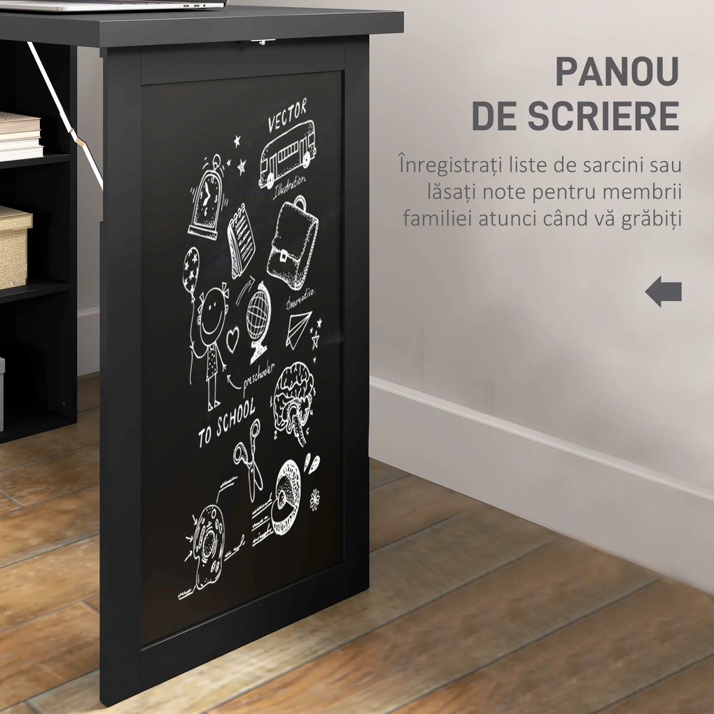 HOMCOM Birou Modern Pliabil cu Bibliotecă și Tablă, din Lemn și Metal, 98x51x153 cm, Negru | Aosom Romania