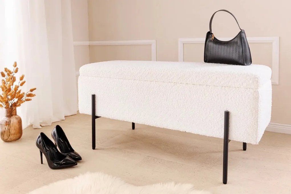 Bancheta tapitata cu spatiu de depozitare LOFT 100cm boucle white