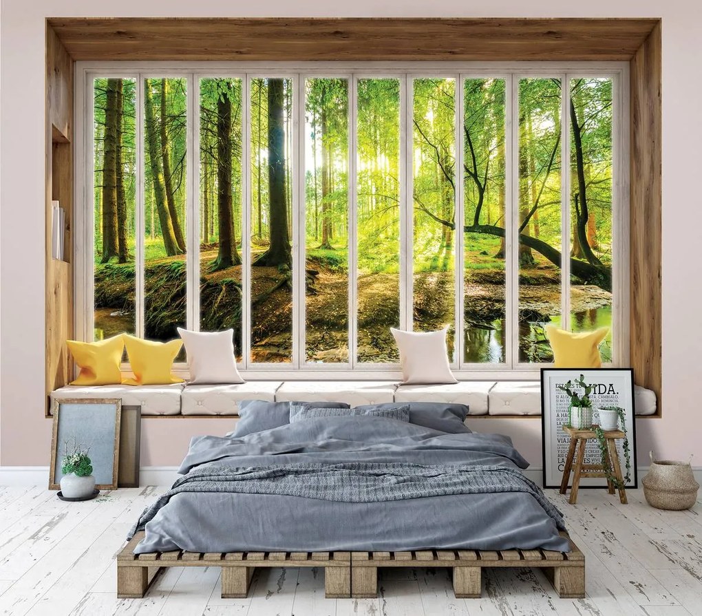 Fototapet - Privire însorită în pădure - geam (152,5x104 cm)