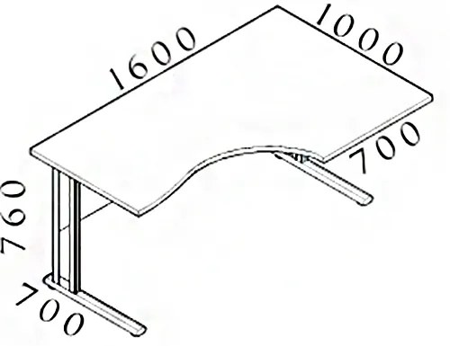 Masa ergonomica Visio 160 x 100 cm, dreapta, paltin