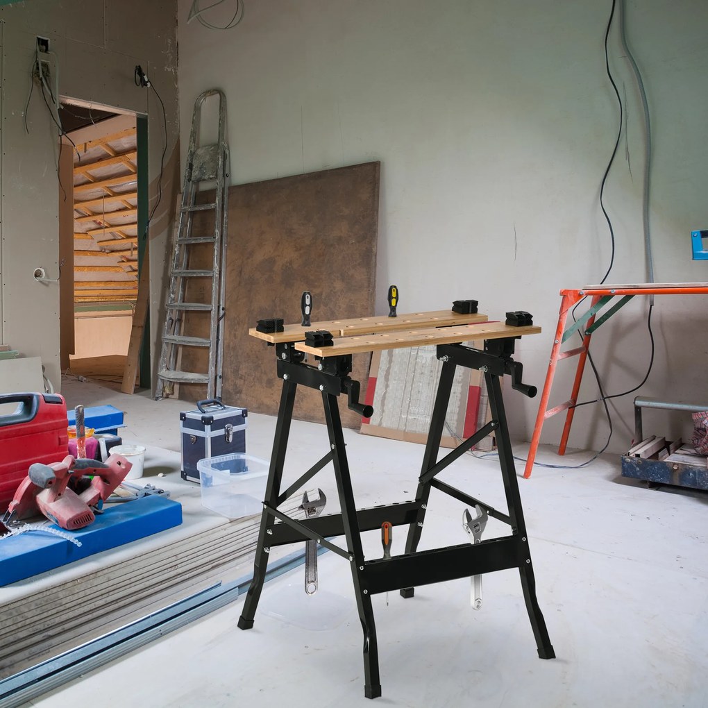 HOMCOM Banchet de Lucru Pliabil 4 Menghine, Riglă și Goniometru Capacitate 150 kg | Aosom Romania