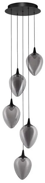 Lustra moderna cu 5 pendule LED, Metal, Sticla, Fumuriu, Nali