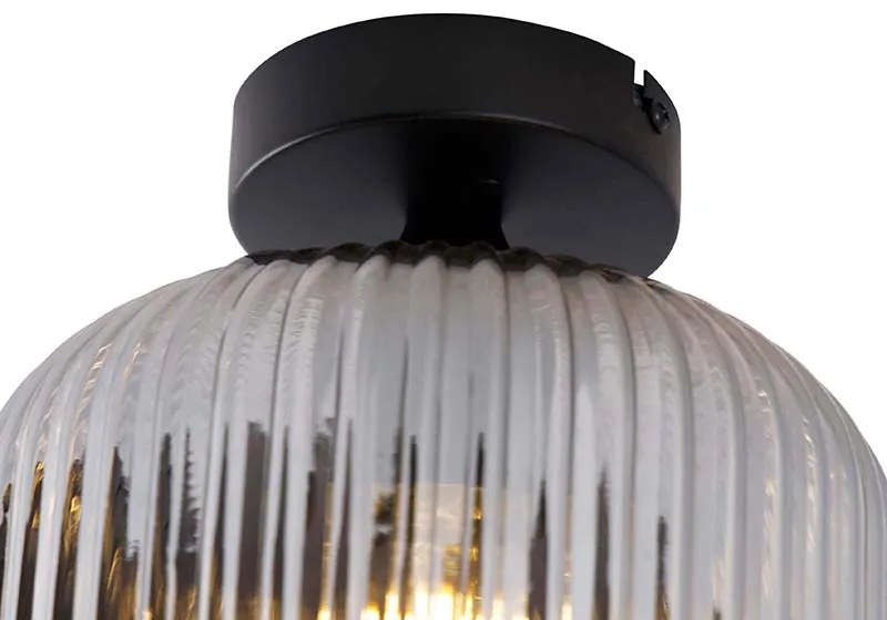 Plafoniera art deco neagra cu sticla fumurie - Karel