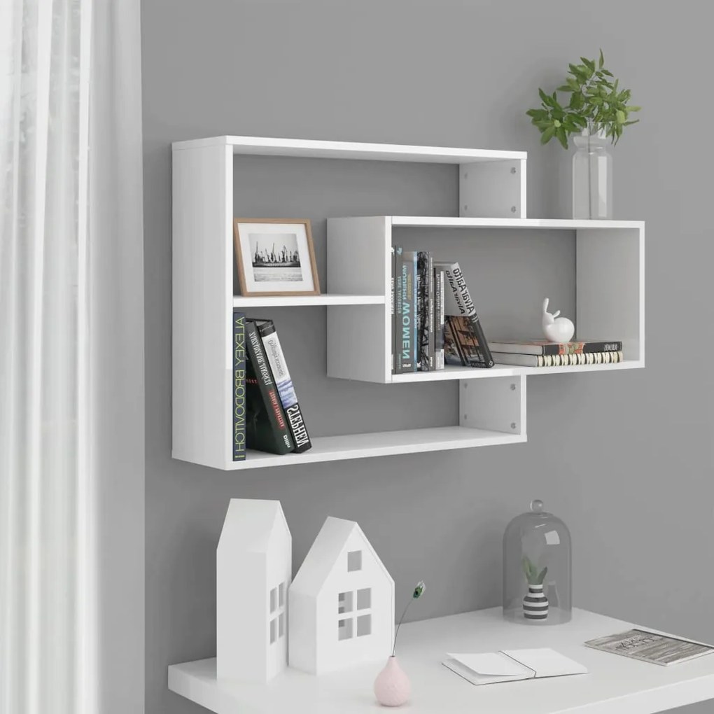 vidaXL Rafturi de perete alb extralucios 104x20x58,5 cm lemn prelucrat