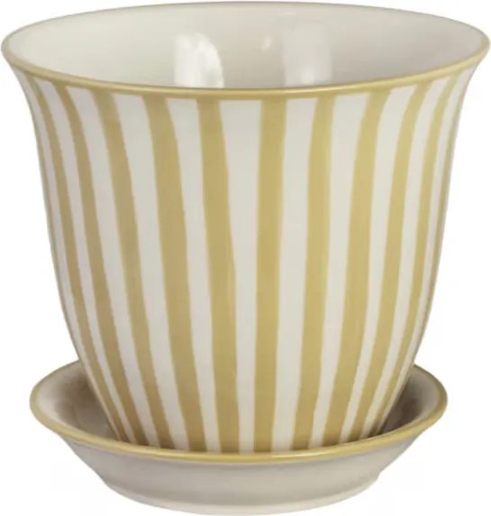 Ghiveci din ceramică pictat manual cu dungi, Ø 19 x H 16 cm, galben „Miriam"