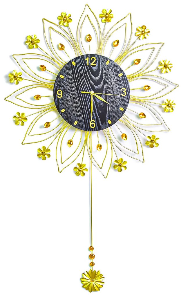 Ceas de perete cu pendul, stil elegant, Metal, mecanism Silentios, D4191, 60*96 cm, Negru/Auriu