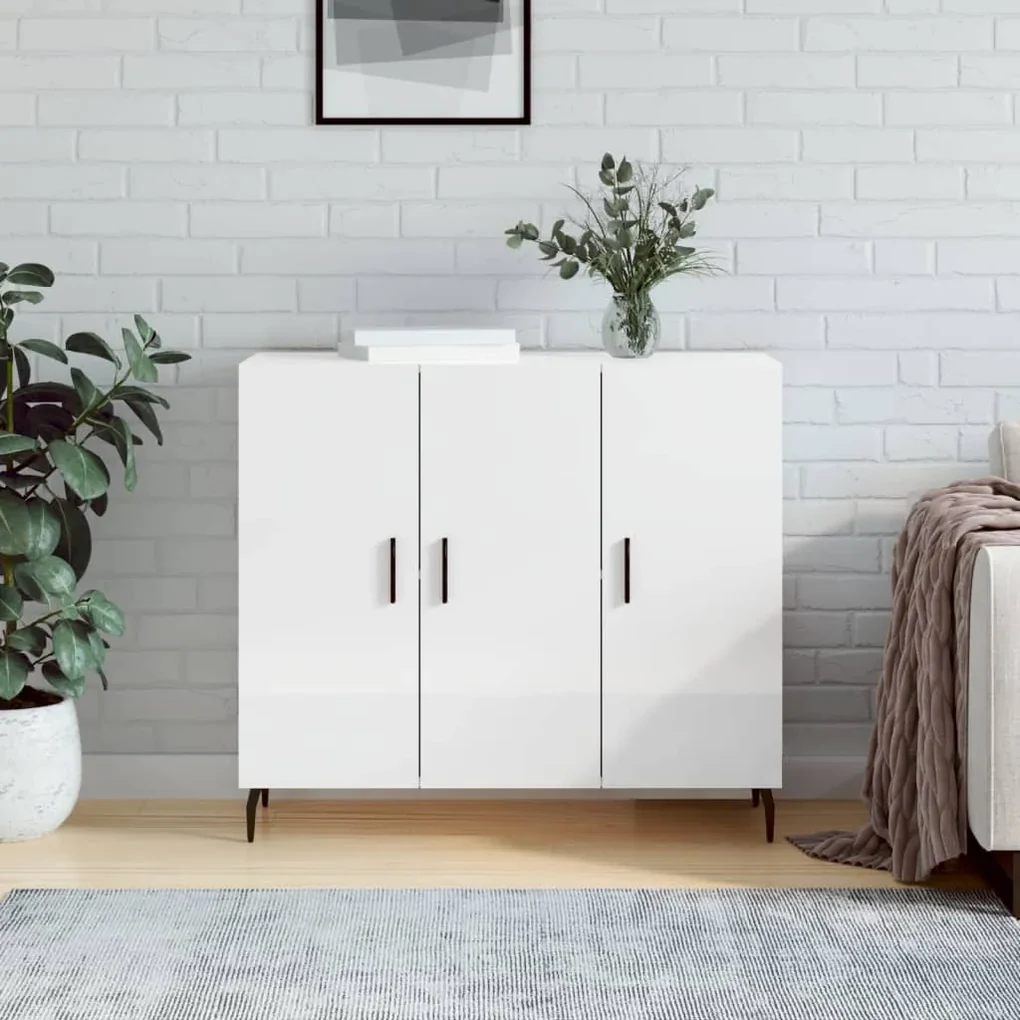 828126 vidaXL Servantă, alb extralucios, 90x34x80 cm, lemn compozit