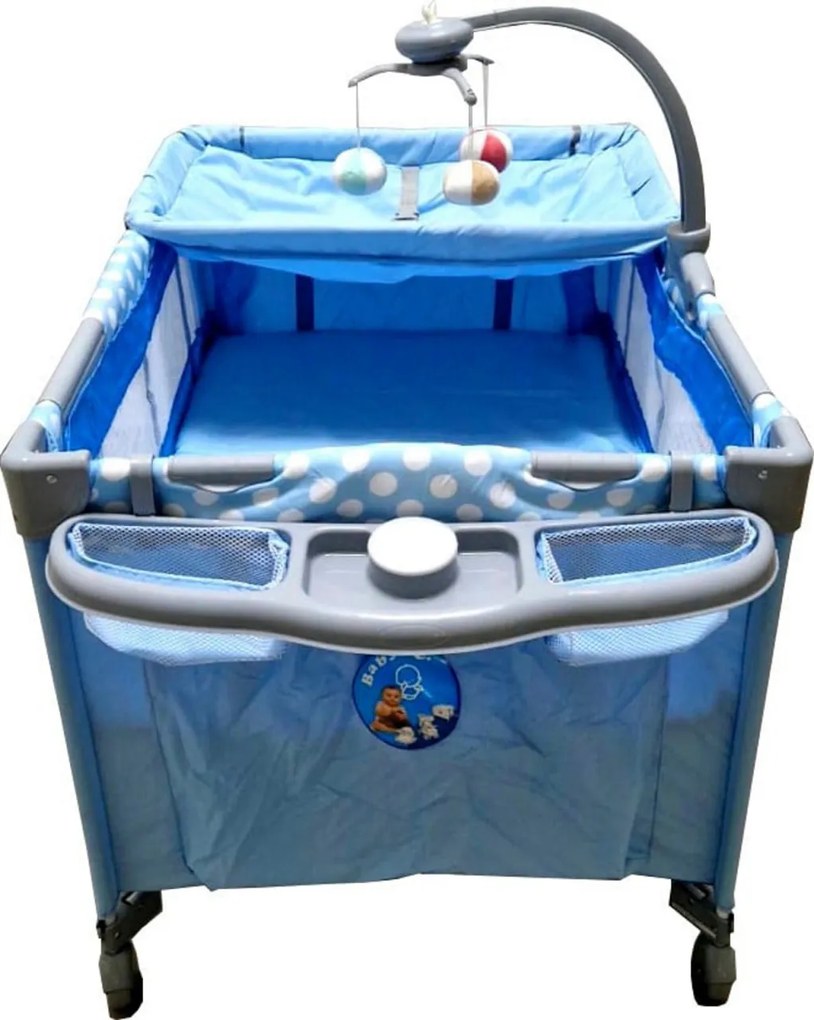 Patut Pliabil si Tarc copii Baby Care™ PRO FMAT, 2 Niveluri de inaltime, Cu melodii si Masa infasat, Carusel cu jucarii din plus, Plasa insecte,
