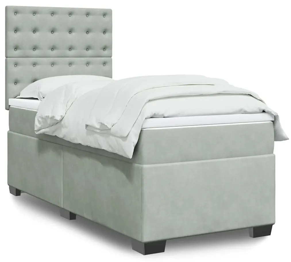 vidaXL Pat continental cu saltea, gri deschis, 80x200 cm, catifea