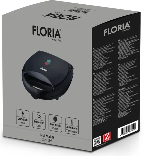 Aparat pentru preparat nuci Floria ZLN1696, 12 jumatati sau 6 nuci intregi, Indicator luminos, Incalzire rapida, Termostat automat, 800W