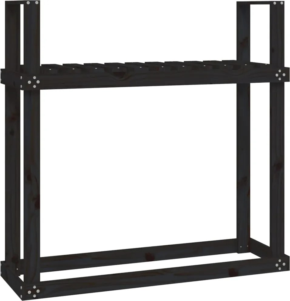 vidaXL Rastel pentru lemne de foc negru 110x35x108,5 cm lemn masiv pin