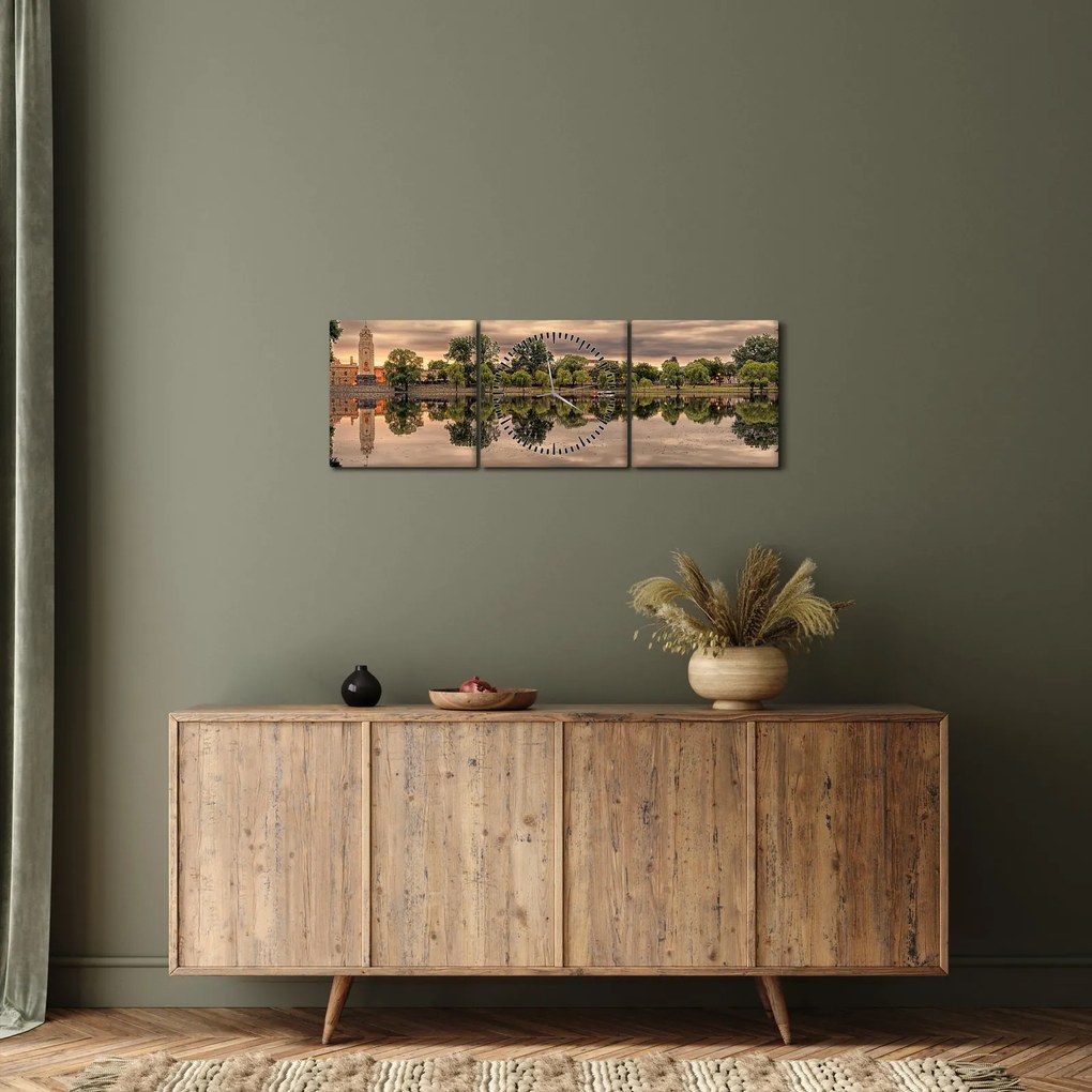 Tablou cu lac și copaci (cu ceas) (90x30 cm)