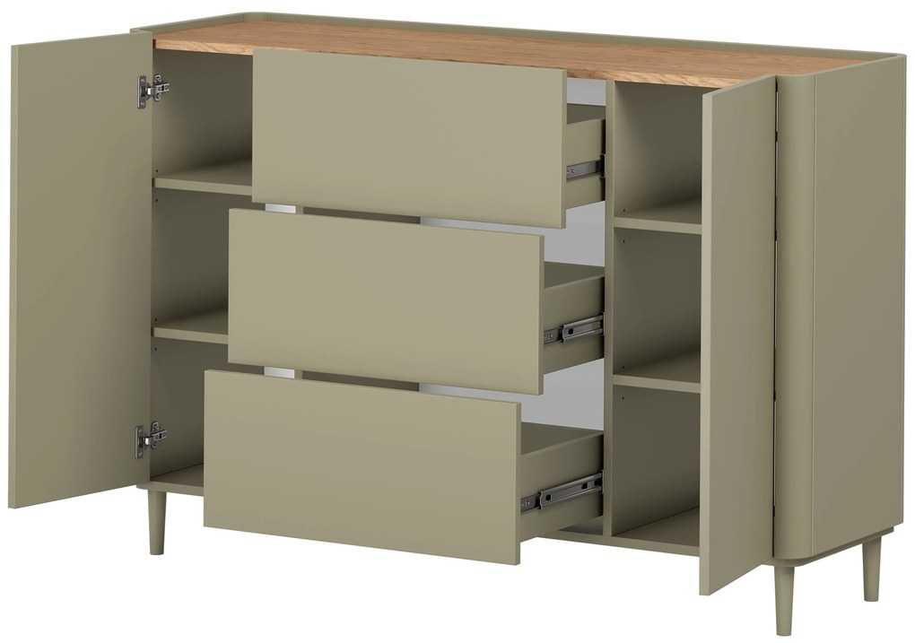 Comodă Elivo 150 cm cu sertare pe picioare - eucalipt / stejar baltic dune