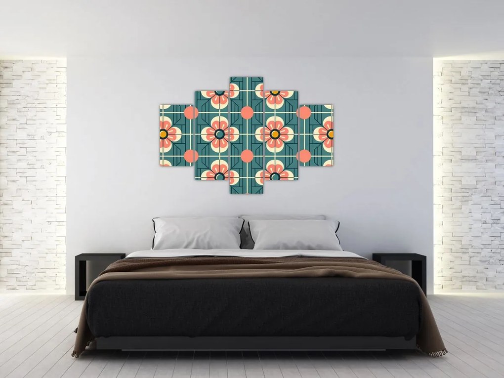 Tablou - Model retro cu flori (150x105 cm)