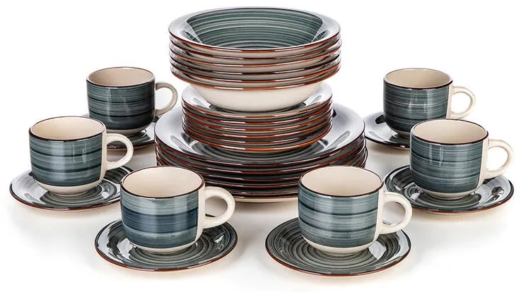 Set de masă ceramic SPIRAL BLUE 30 piese