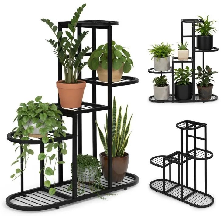 Suport minimalist pentru flori - 5 niveluri, metal negru