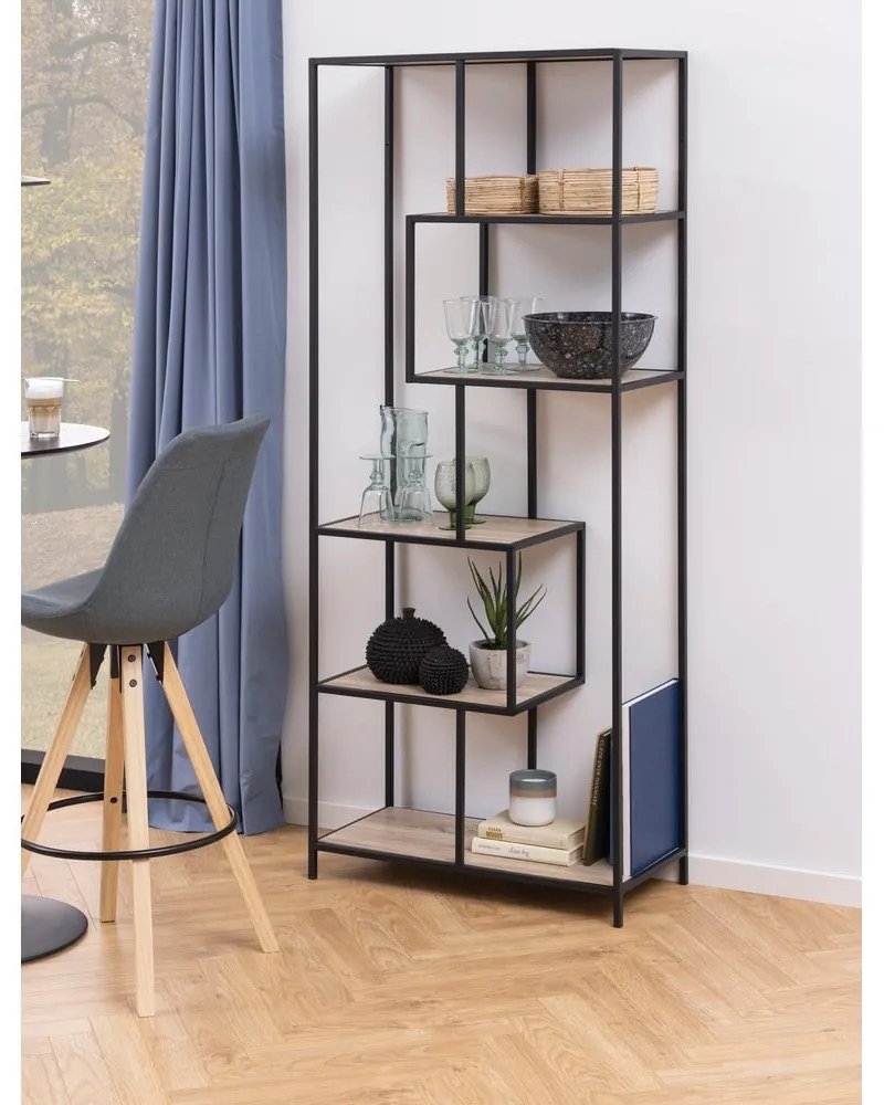 Bibliotecă neagră/cu aspect de lemn de stejar 77x185 cm Seaford – Actona