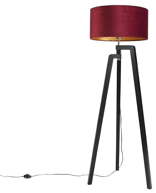 Lampă de podea trepied negru cu nuanță roșie și auriu 50 cm - Puros