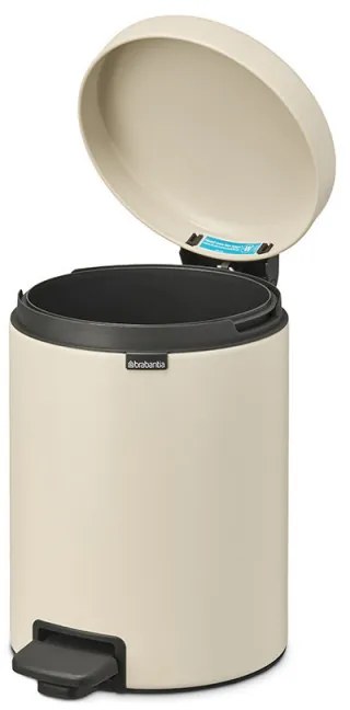 Cos de gunoi cu pedala Brabantia NewIcon 1005527, 5 L, Inchidere lina, Baza antiderapanta, Bej
