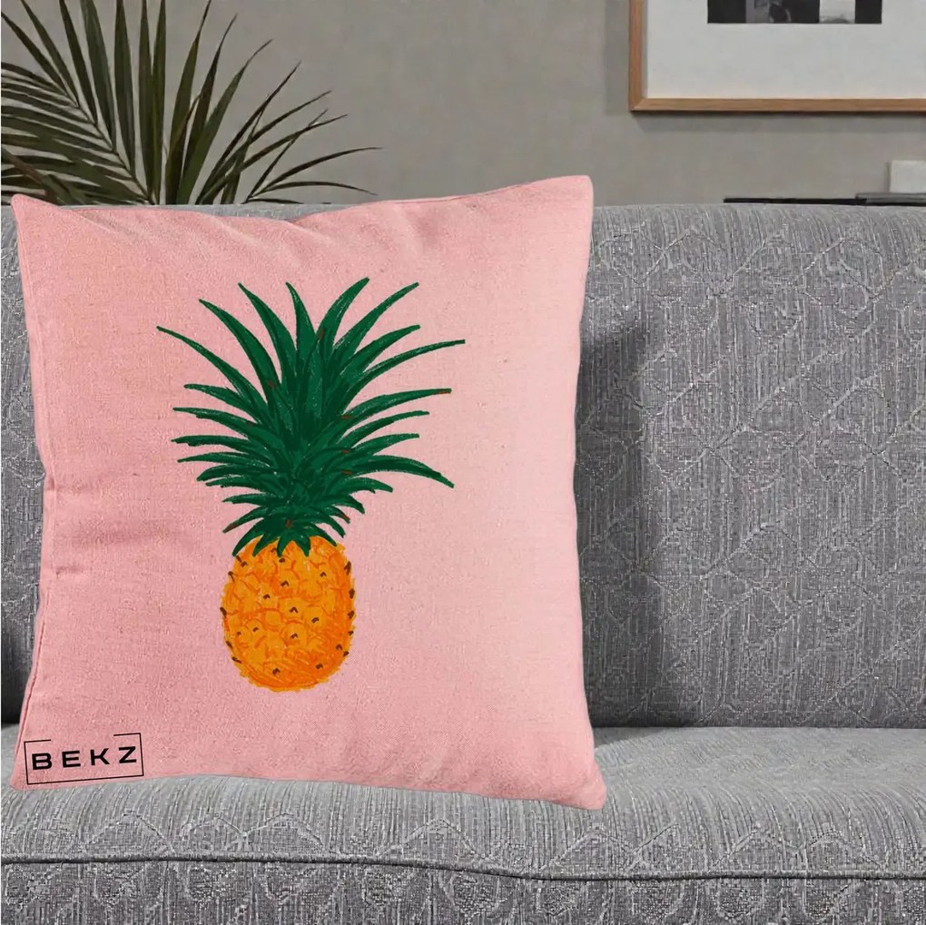 Perna Decorativa Ananas Tropical, 40x40 cm, Roz, Husa Detasabila, Perna Inclusa, BEKZ®