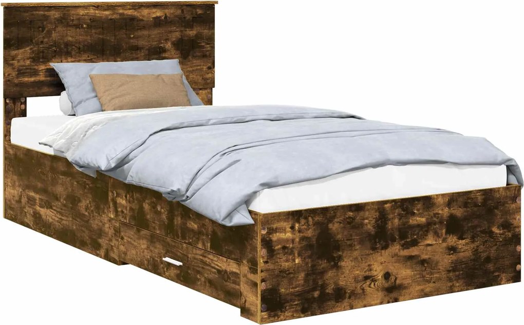 vidaXL Cadru de pat Stejar fumuriu 100 x 200 cm Lemn compozit