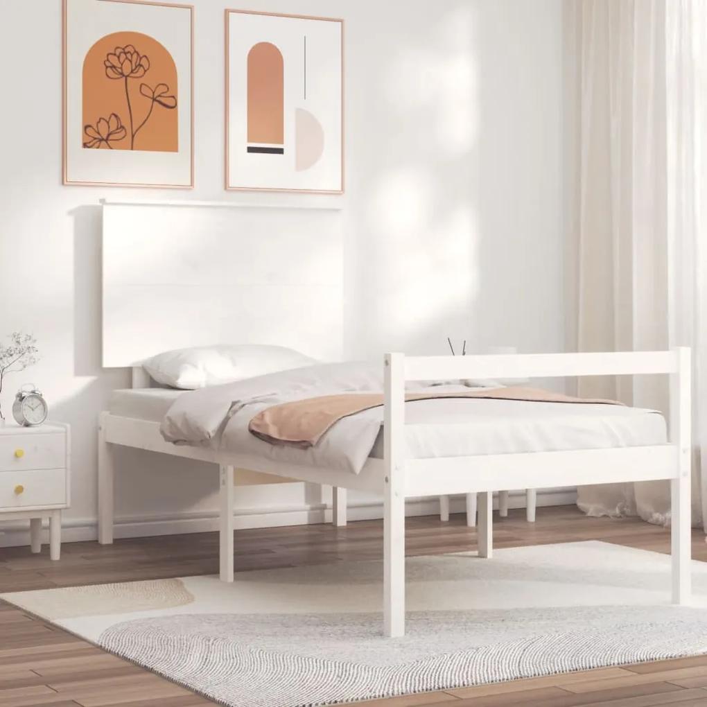 3195467 vidaXL Cadru de pat cu tăblie, alb, 90x200 cm, lemn masiv