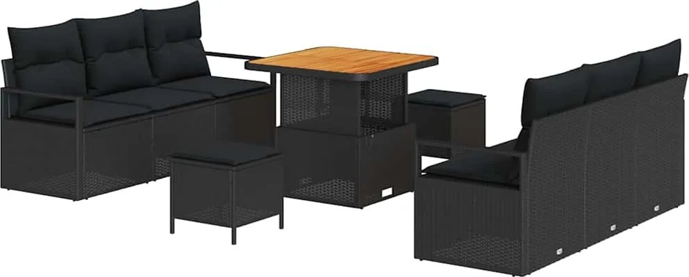 vidaXL Set de canapele pentru grădină 9 pcs Negru Rattan poli
