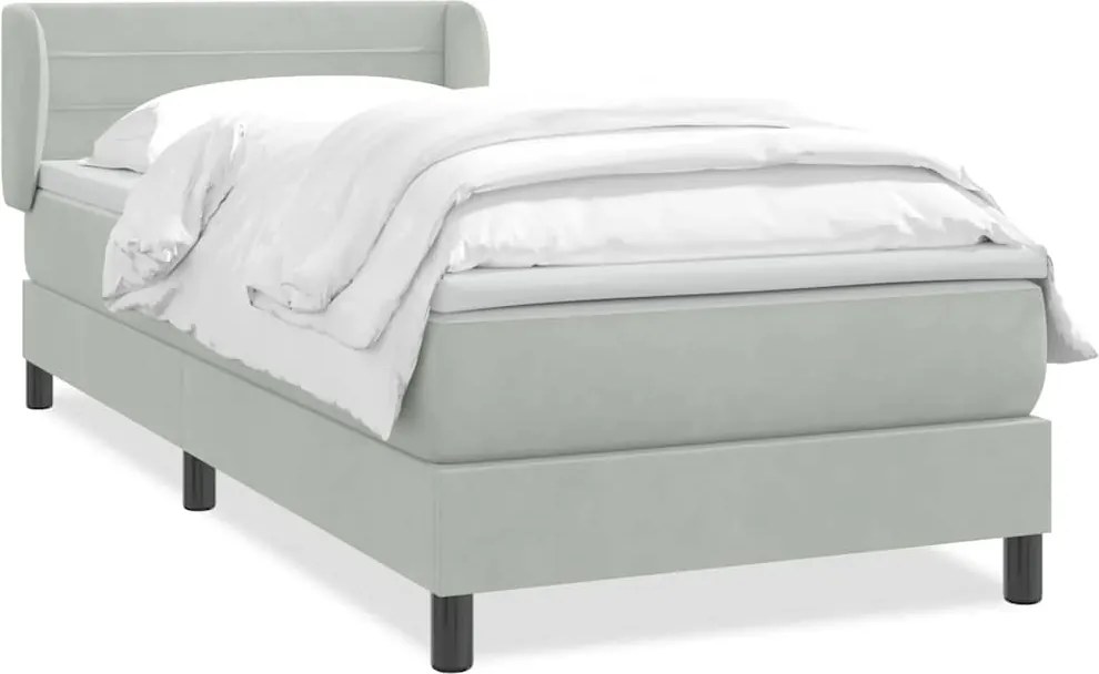 vidaXL Pat box spring cu saltea, gri deschis, 80x210 cm, catifea