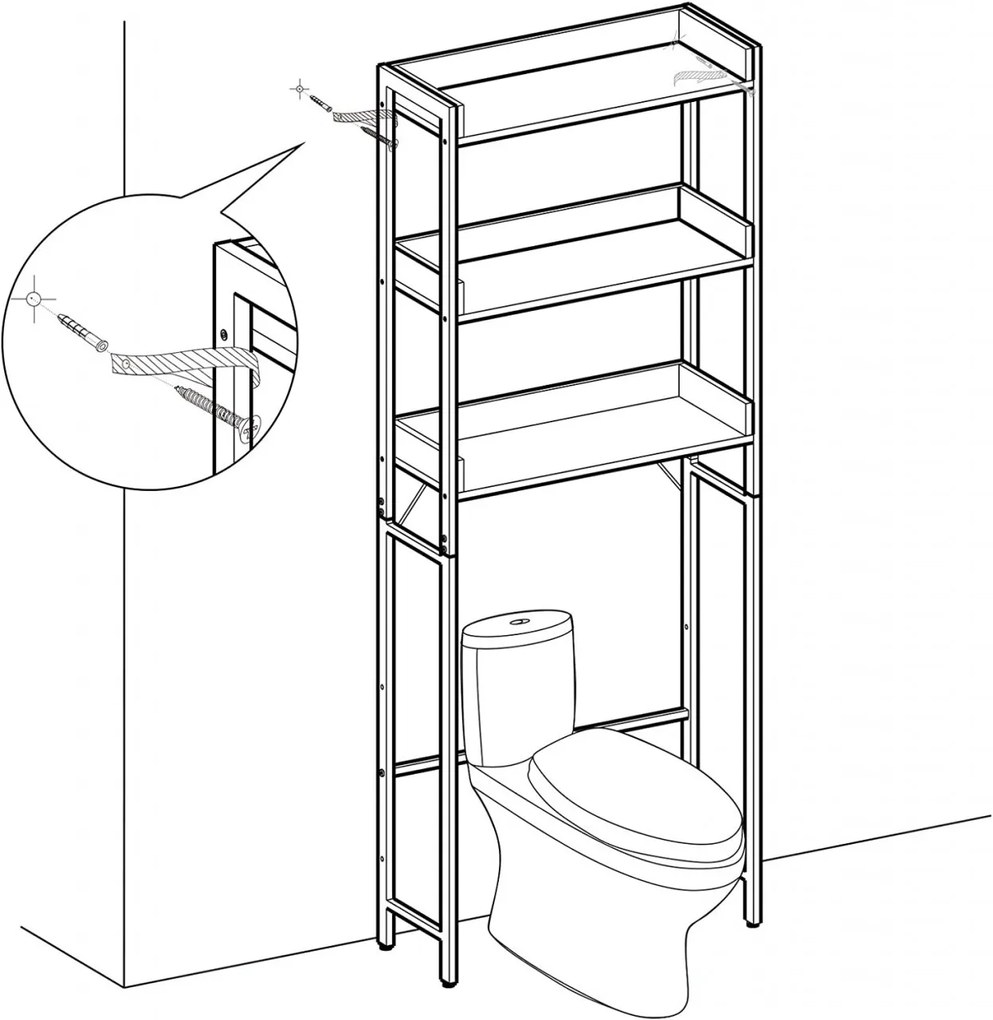 Raft baie wc, Vasagle, Maro-Negru, 63x25x165 cm