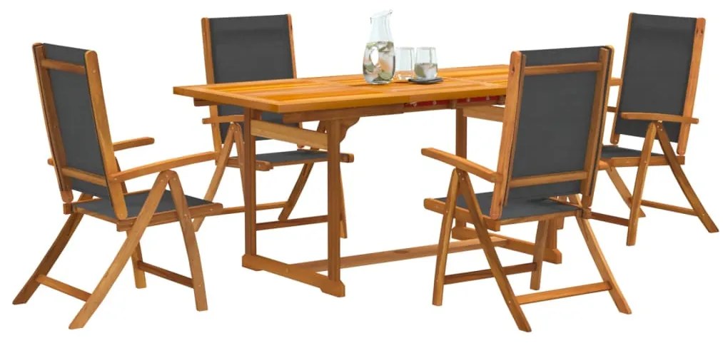 3279268 vidaXL Set mobilier de grădină, 5 piese, lemn masiv acacia/textilenă