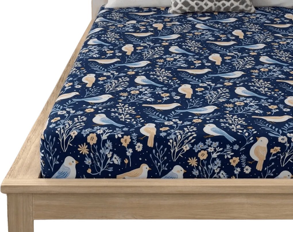 Cearsaf din microfibra DENIM BIRDS albastru 180x200 cm