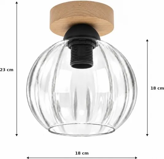 BRILAGI - Plafonieră LED RETRO GLASS 1xE27/60W/230V Ø 18 cm stejar/transparent