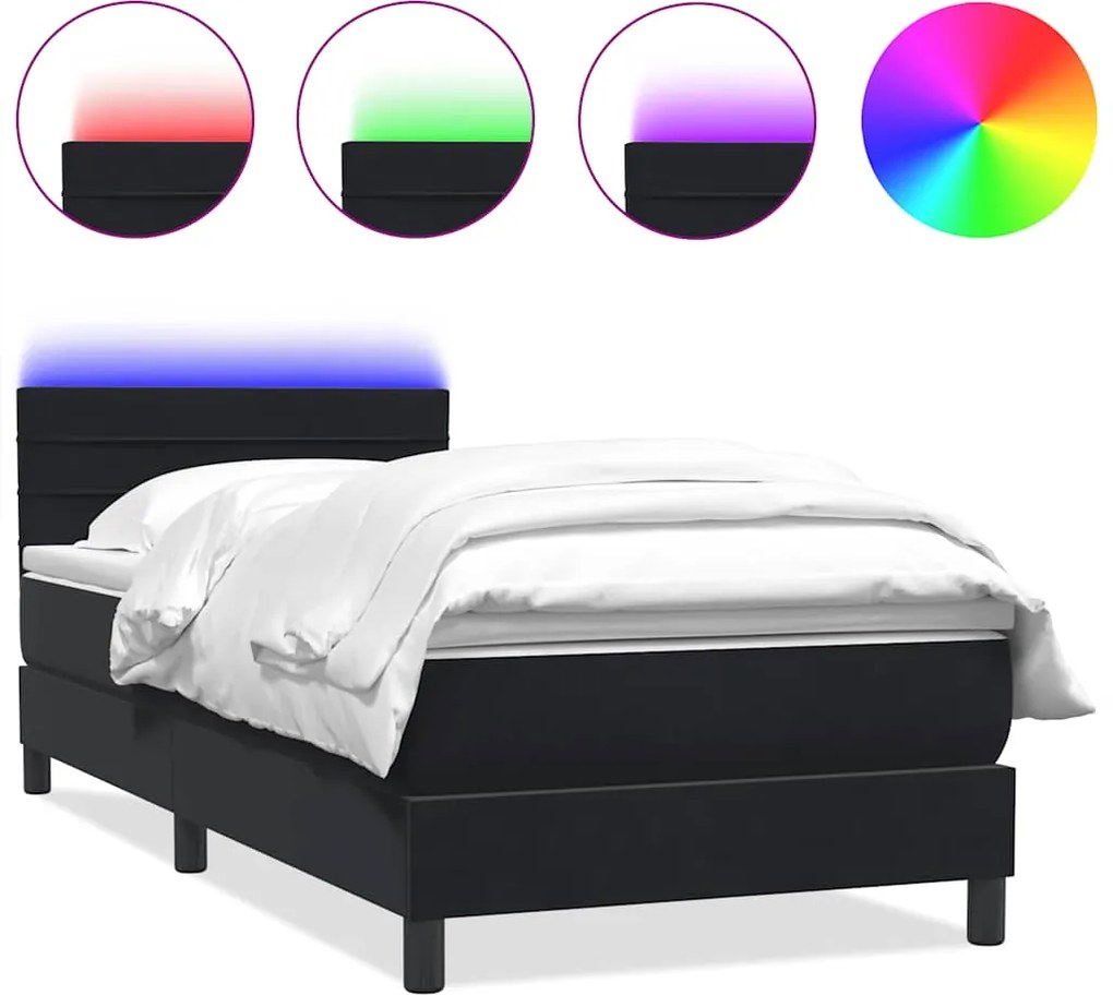 vidaXL Pat cu arcuri cu saltea și LED, negru, 80x220 cm, catifea