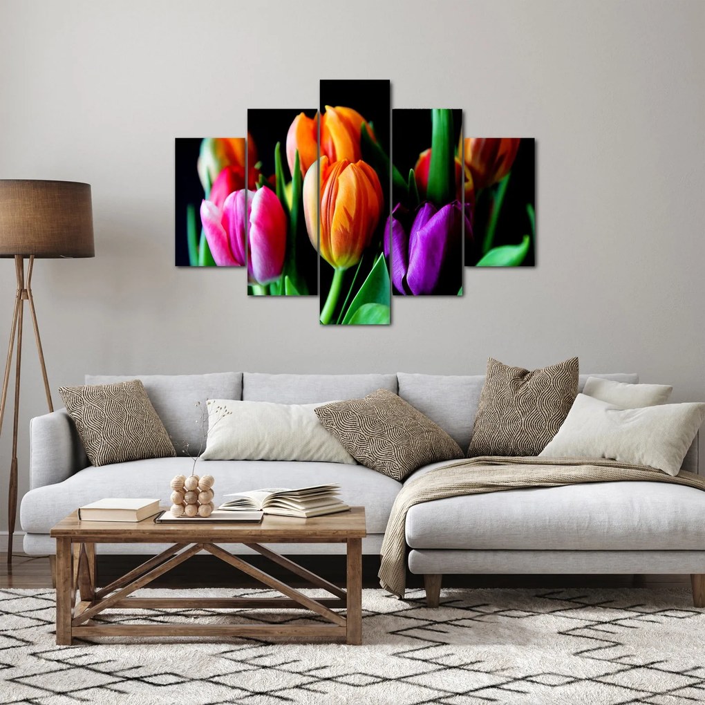 Tablou -Lalele pe fond negru (150x105 cm)