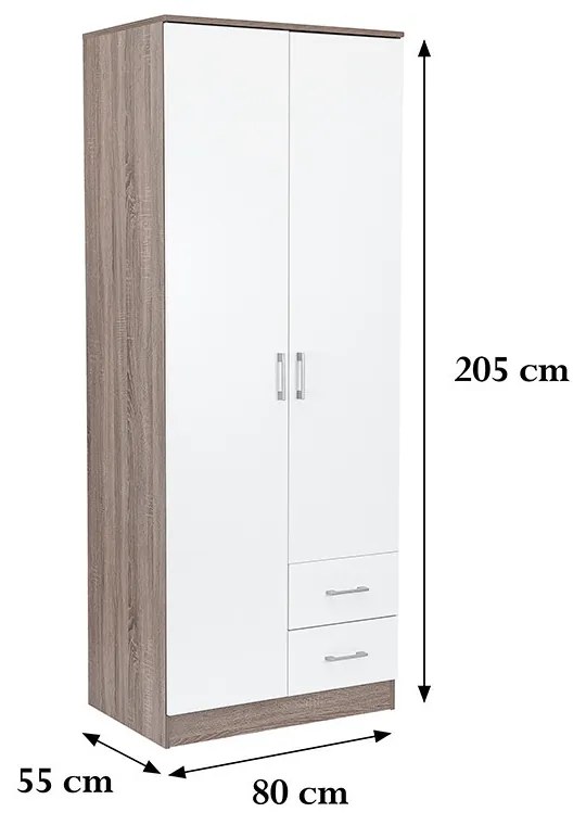 Dulap Miami 80x205 cm alb-stejar York