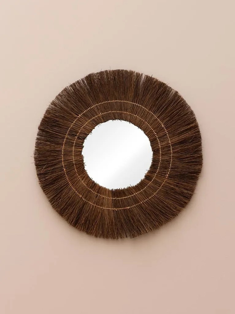 Oglindă de perete din fibre de palmier, Ø70 cm, "Eclat Naturel"