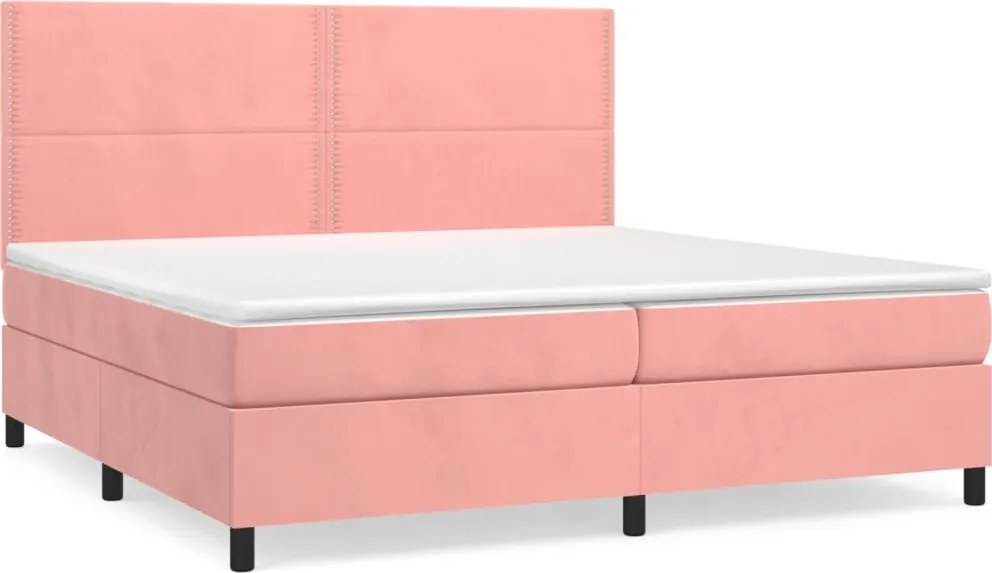 vidaXL Pat box spring cu saltea, roz, 200x200 cm, catifea