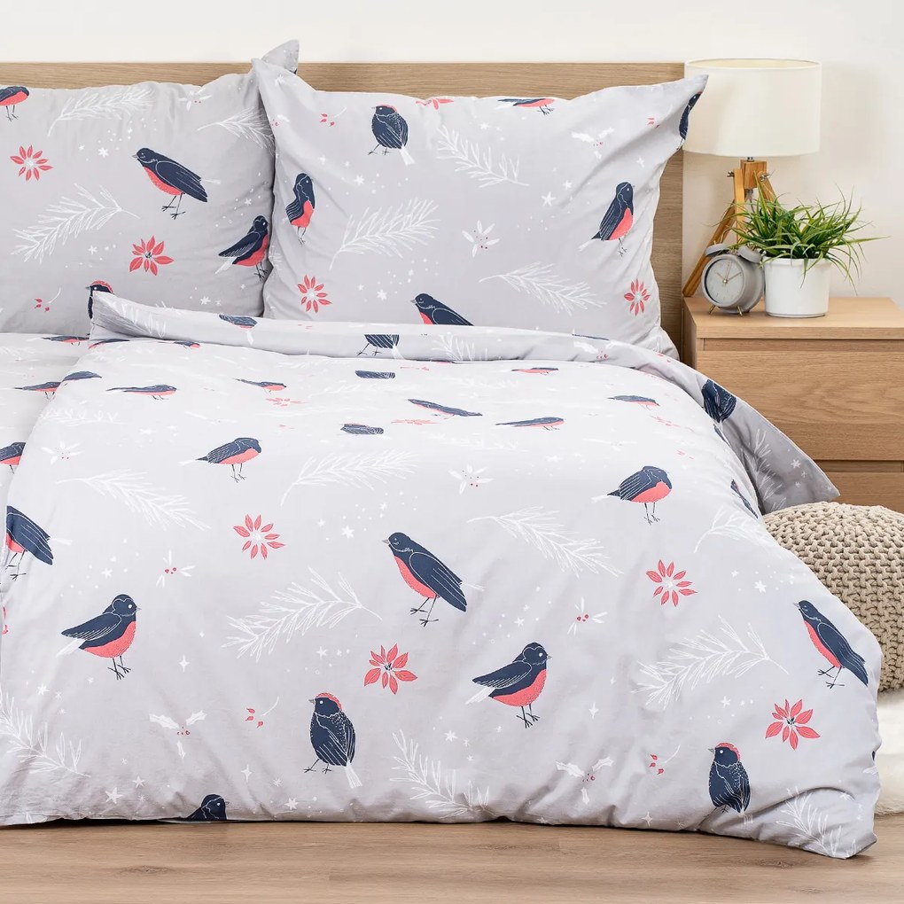 4Home Lenjerie de pat din bumbac Winter Robin, 140 x 200 cm, 70 x 90 cm