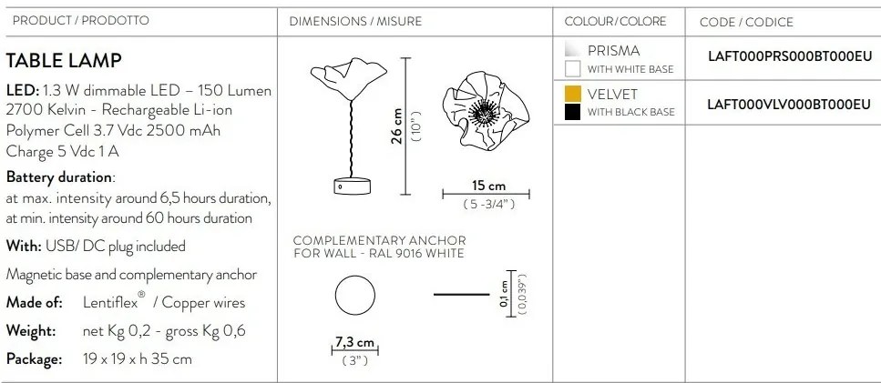 Veioza, Lampa de masa cu baterii ideala restaurant, realizata manual Lafleur prisma