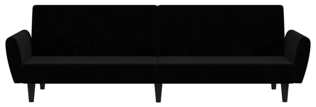Canapea extensibila 2 locuri, cu taburet, negru, catifea Negru, Cu scaunel pentru picioare