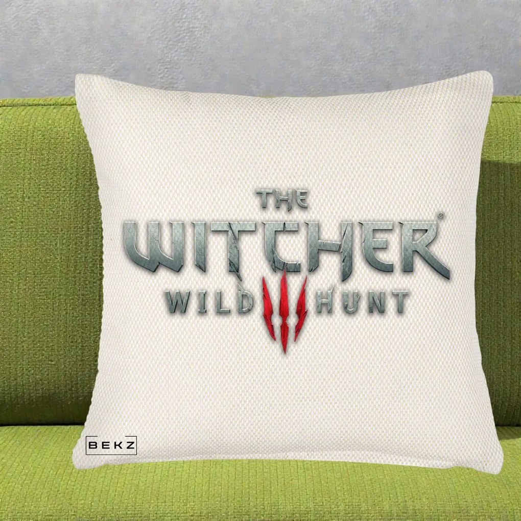 Perna Personalizata The Witcher 3 Wild Hunt, 40x40 cm, Crem Reliefat, Husa Detasabila, Perna Inclusa, BEKZ®