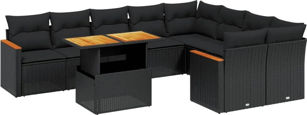 vidaXL Set canapele de grădină cu perne, 10 piese, negru, poliratan
