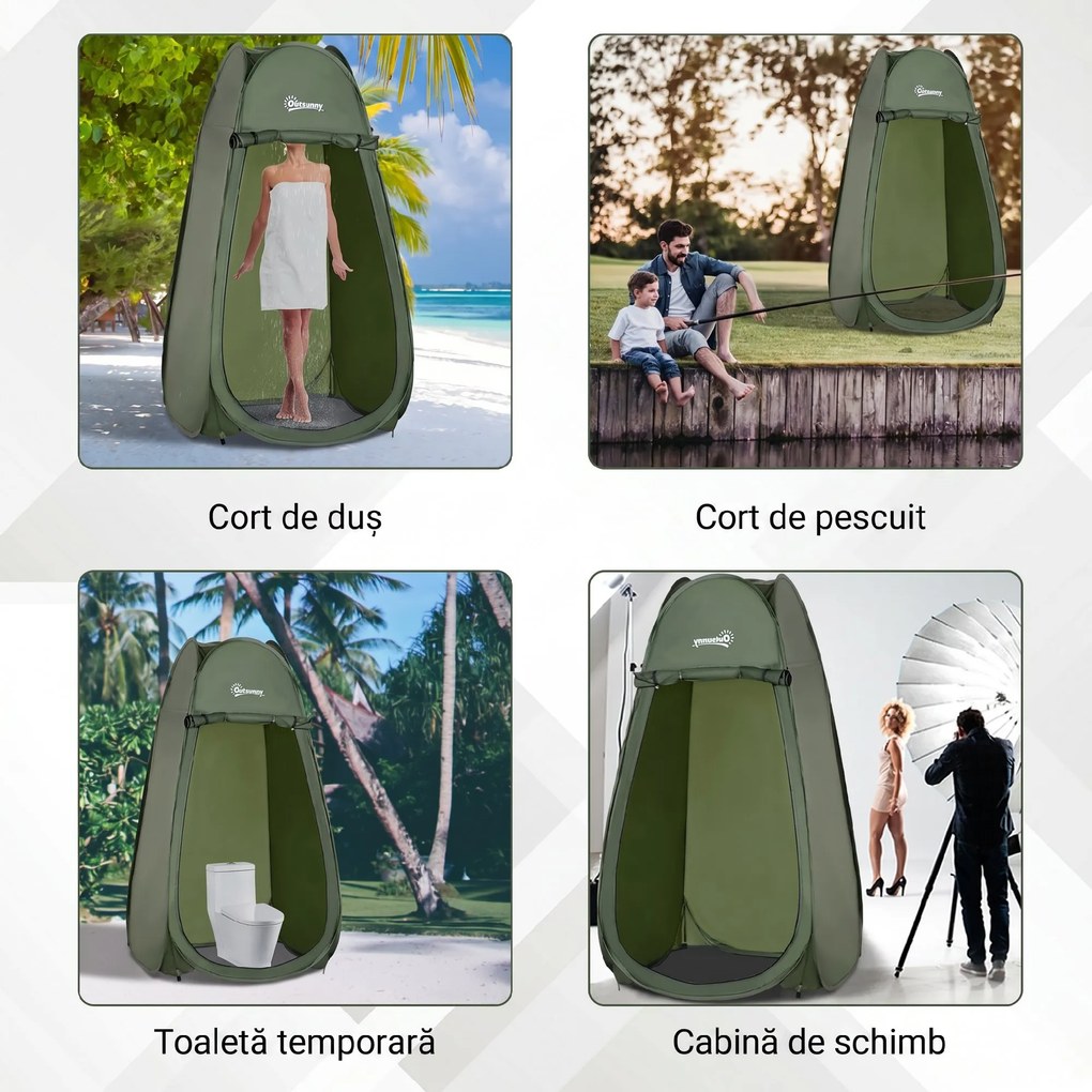Outsunny Cort de Duș Pop Up Impermeabil cu Intrare cu Fermoar, 100x100x185 cm, Verde | Aosom Romania